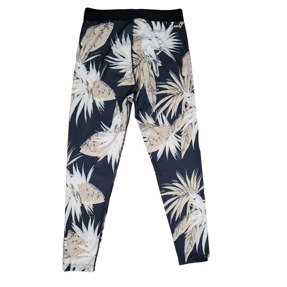 ALALA Tropical Leaf Print Black Athletic Leggings Women's Size L